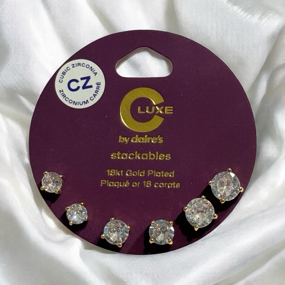 Cubic Zirconia NWT 18kt gold plated earrings set #7